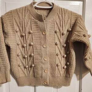 Source Unknown Beige Cable Knit Pompom Kids Cardigan Sweater Sz 6/8